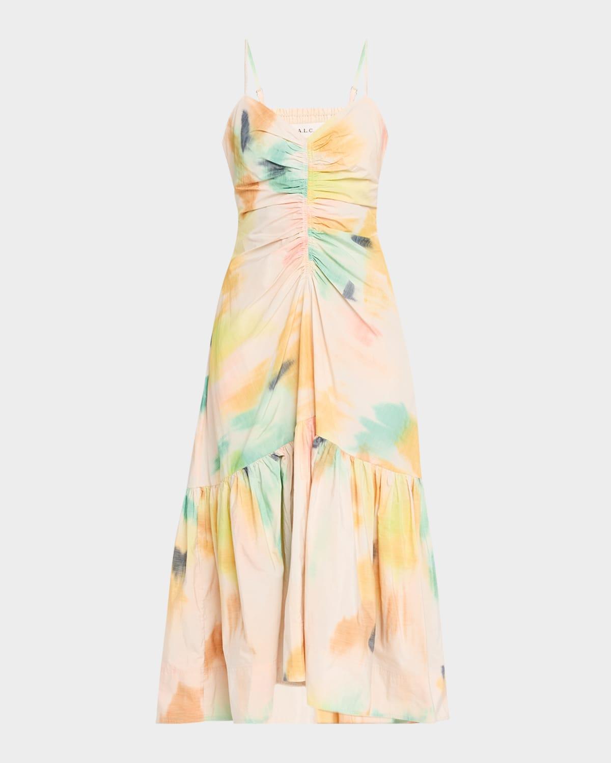lindsey ruched fit-and-flare midi dress