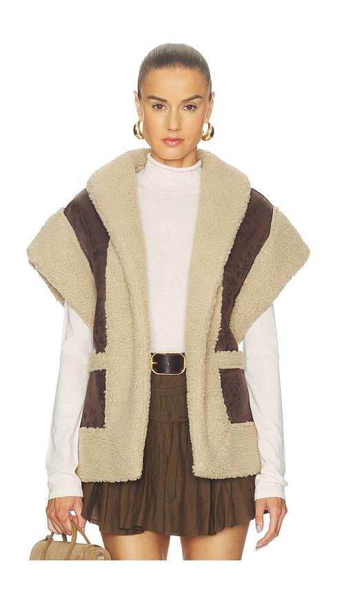 line & dot ace faux shearling vest in brown.