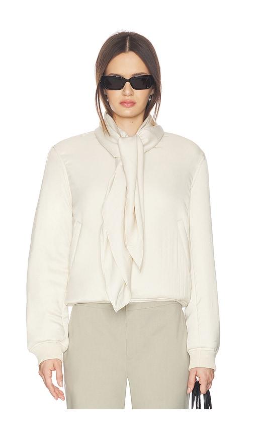 line & dot agnes scarf bomber jacket in white.