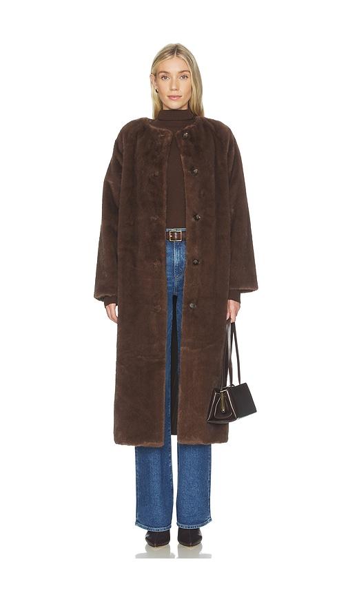 line & dot axel faux fur coat in brown.