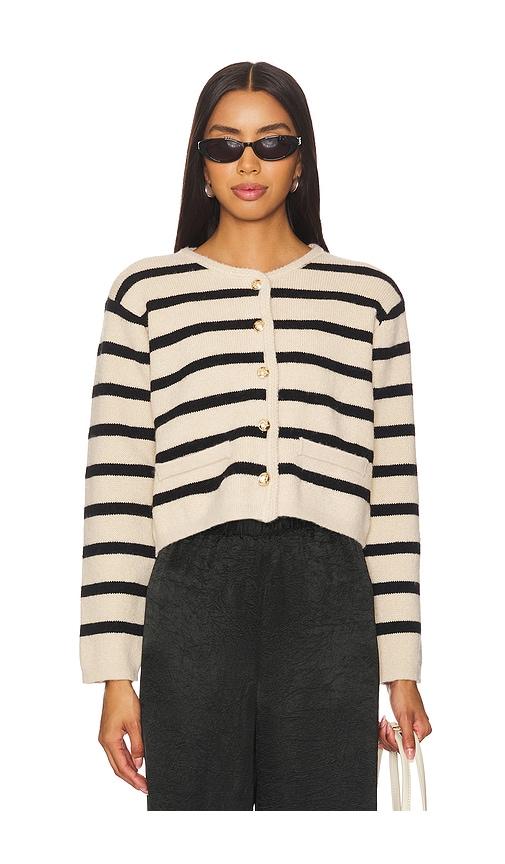 line & dot benni stripe cardigan in tan.