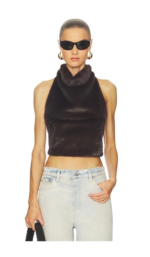 line & dot cassidy faux fur top in brown.