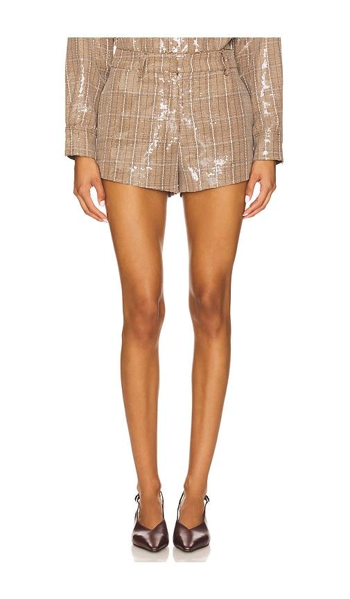 line & dot checkmate short in brown.