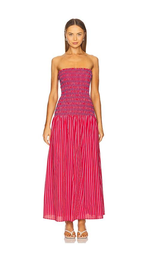 line & dot claudine smocked dress in red.