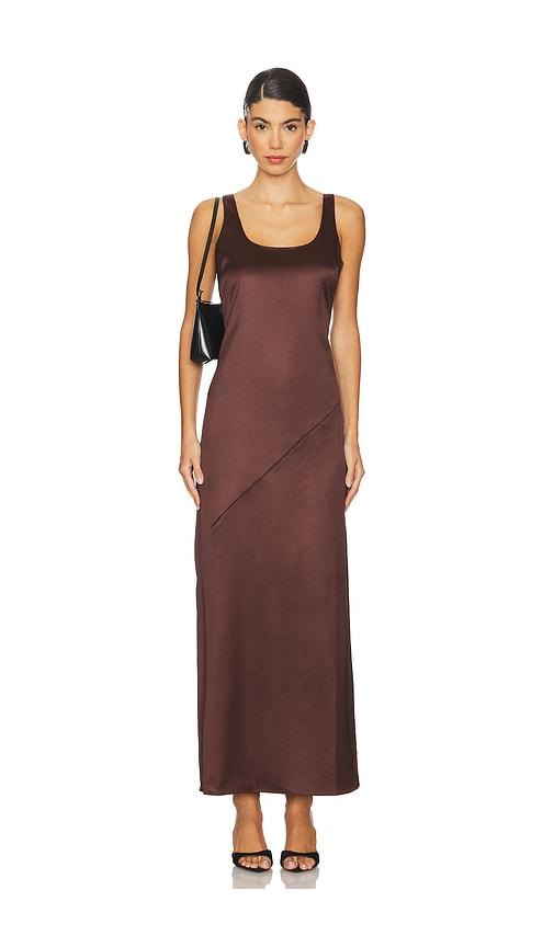 line & dot dalton dress in chocolate.