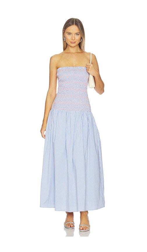 line & dot eleni smocked dress in blue.