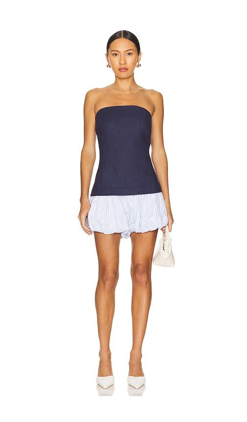 line & dot eline bubble romper in navy.