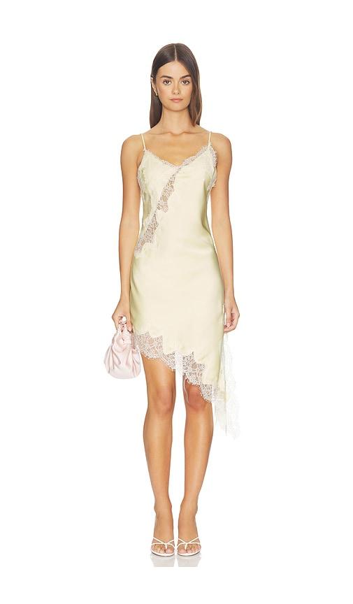 line & dot emel asymmetrical dress in yellow.