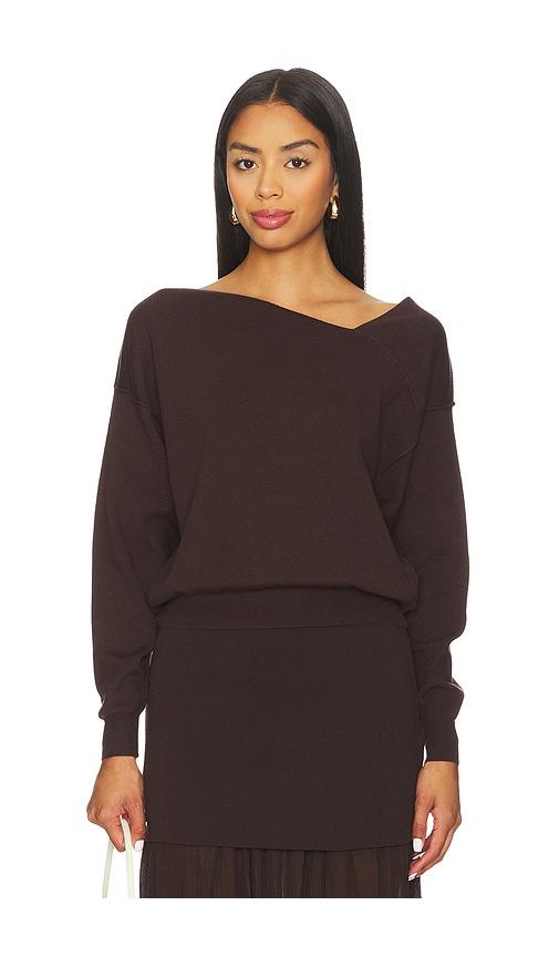 line & dot favorite off shoulder sweater in brown.