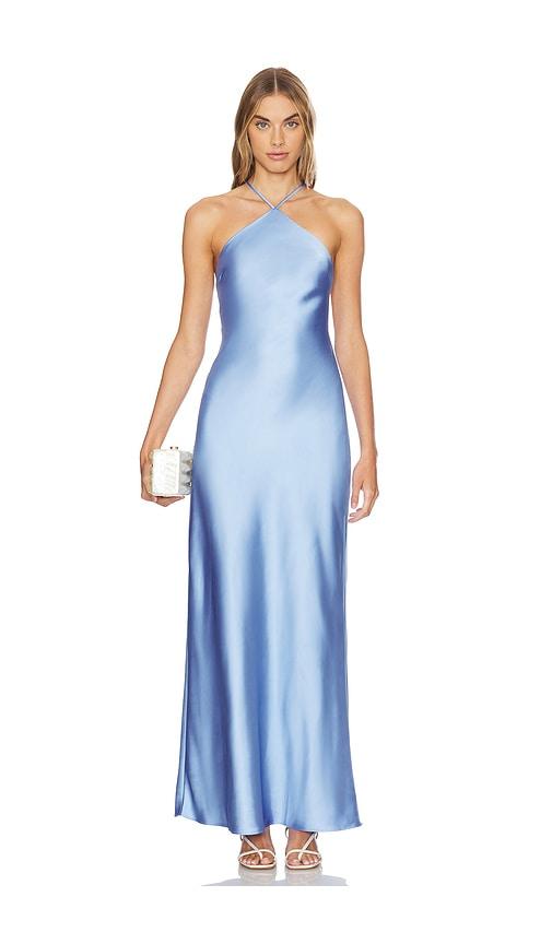 line & dot gramercy halter neck dress in baby blue.