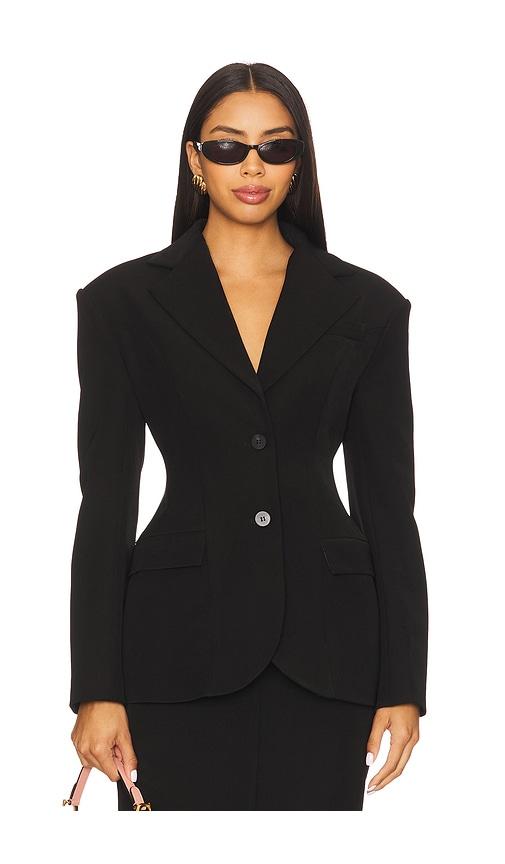 line & dot ida hourglass blazer in black.