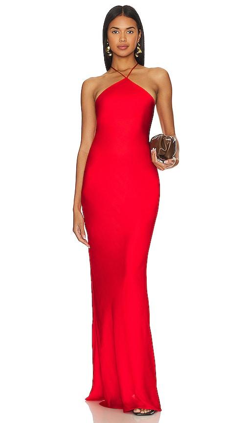 line & dot kira maxi dress in red.