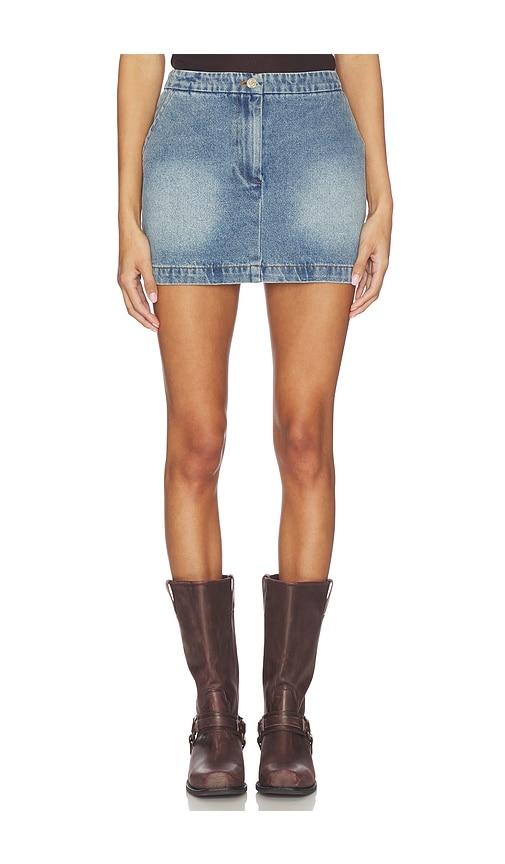 line & dot mottle mini skirt in blue.