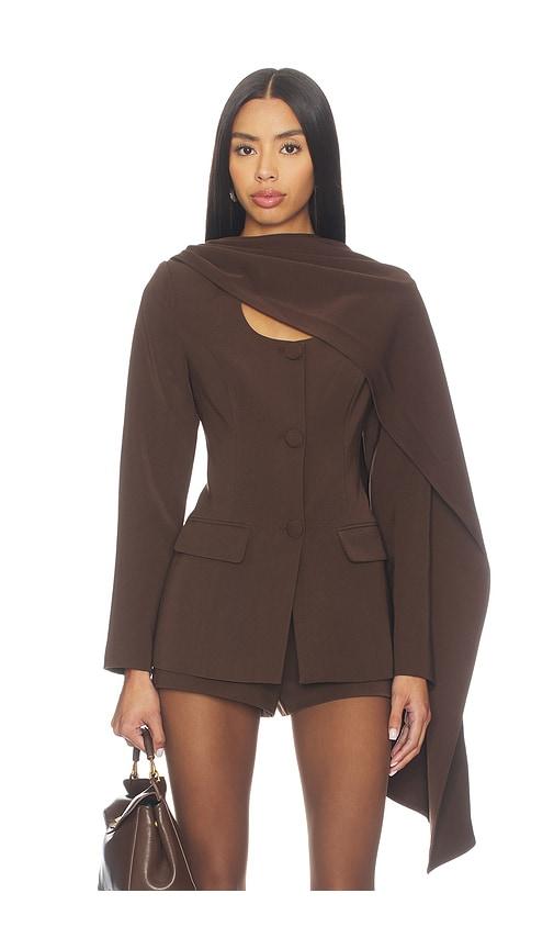 line & dot nimah scarf blazer in brown.