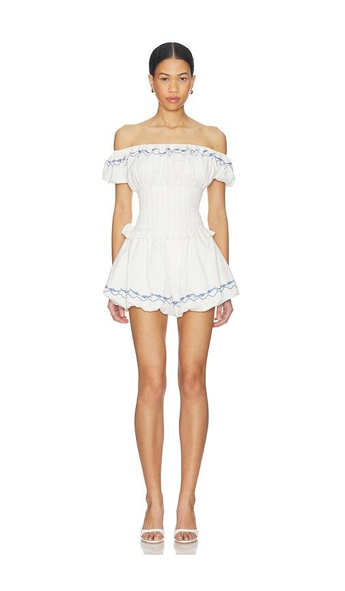 line & dot oia romper in white.