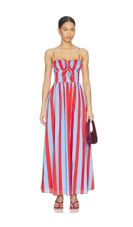 line & dot primo dress in blue,tangerine.