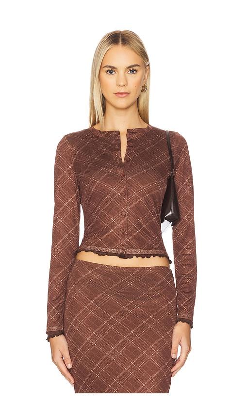 line & dot richard plaid button down top in brown.