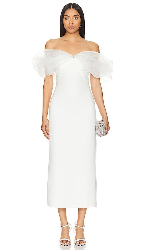 line & dot starlet midi dress in ivory.