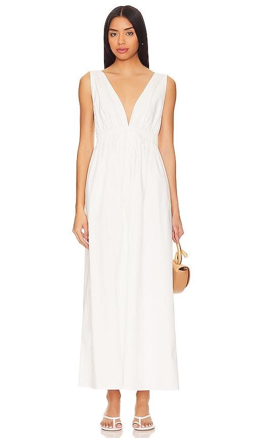 line & dot walk about midi dress in white.