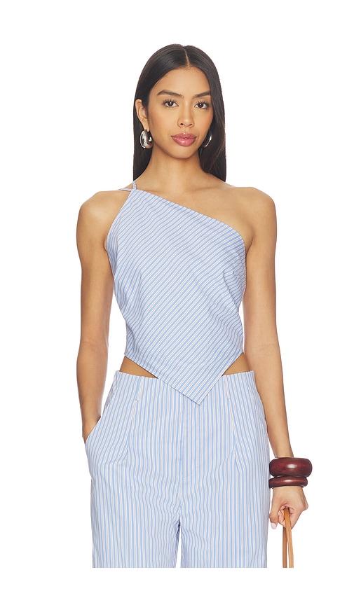 line & dot x revolve claudine asymmetrical top in blue.