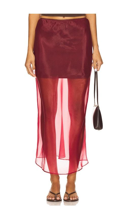 line & dot x revolve denman midi skirt in burgundy.