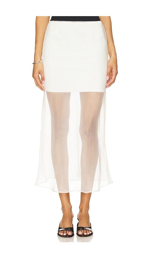 line & dot x revolve denman midi skirt in white.
