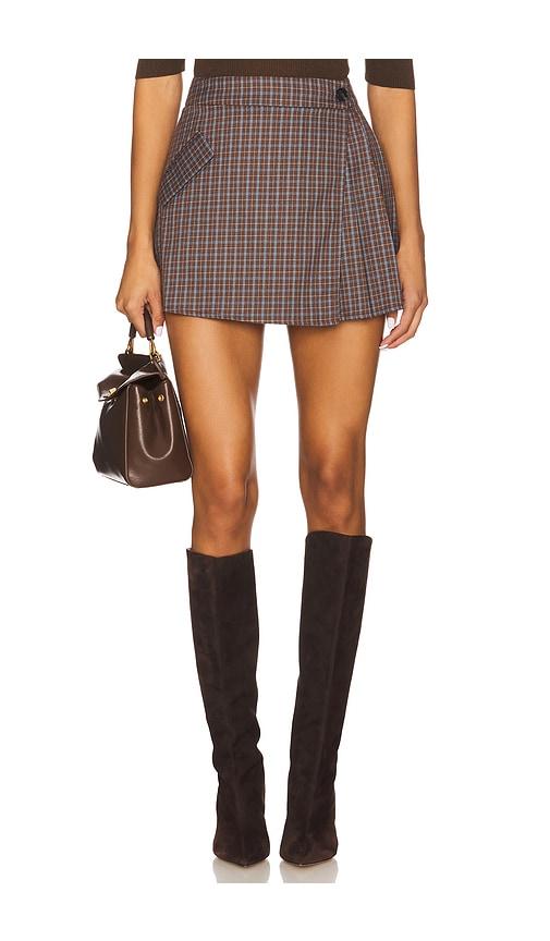 line & dot zadie pleated mini skirt in brown.