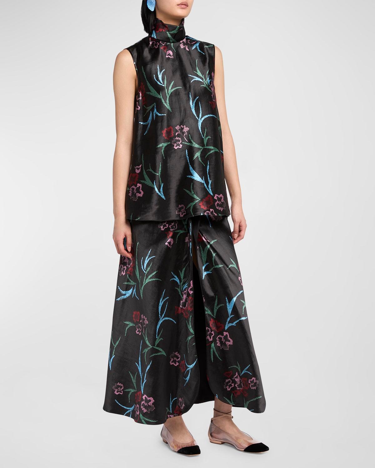 linen and silk floral print blouse