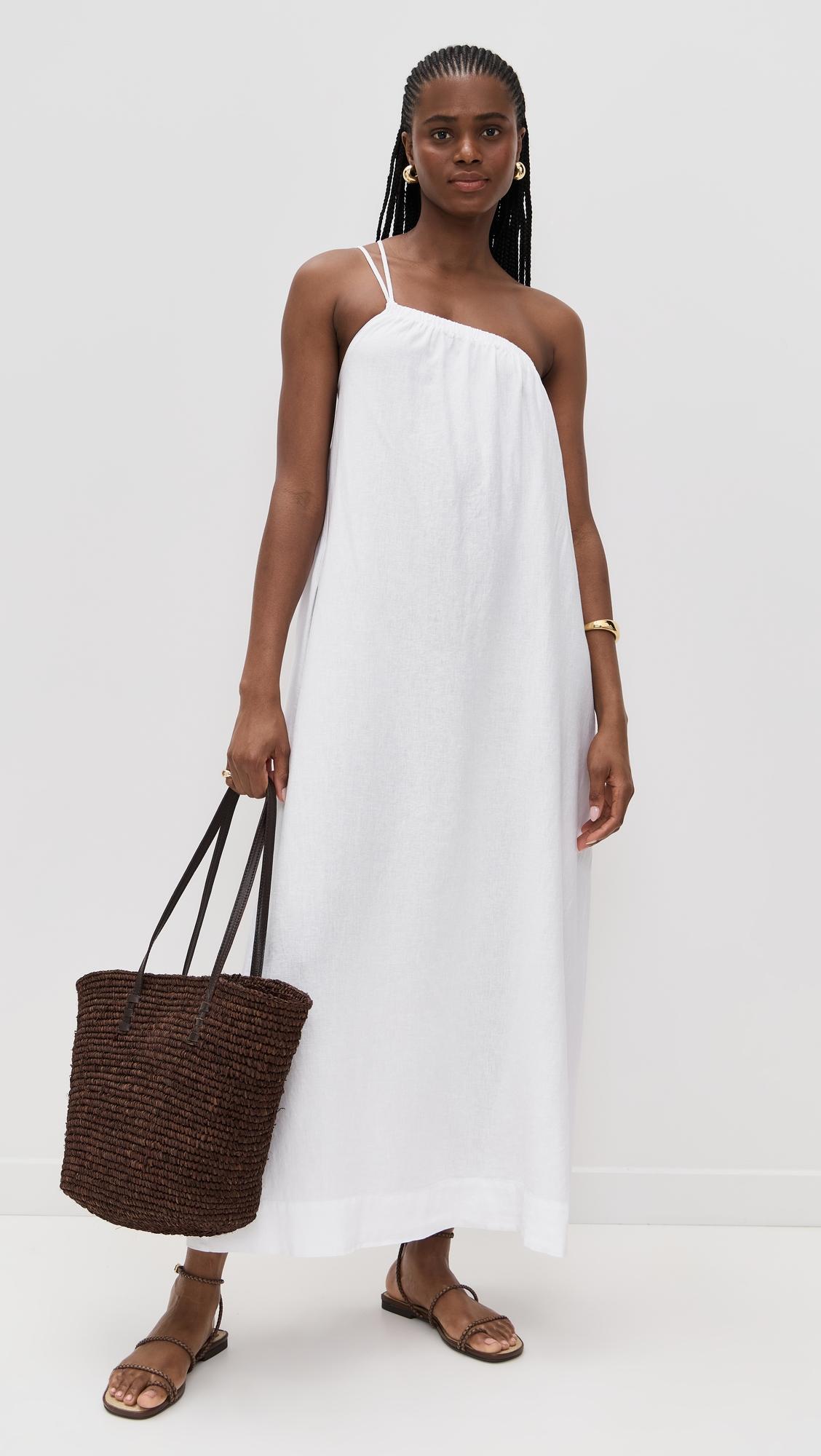 linen asymmetric tie maxi dress