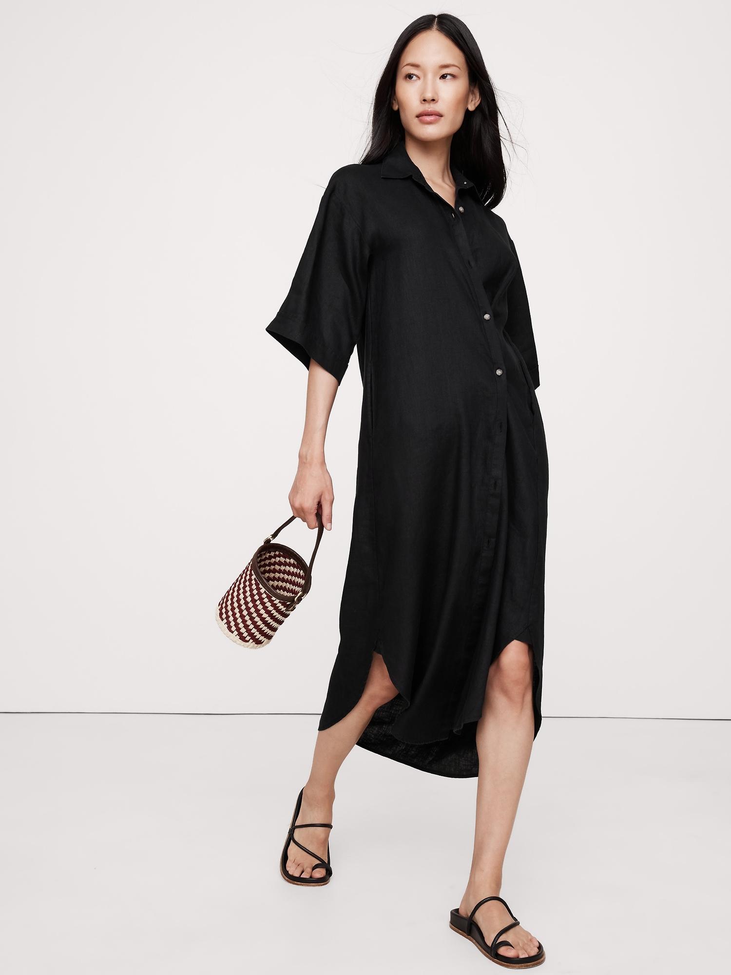 linen asymmetrical shirt dress