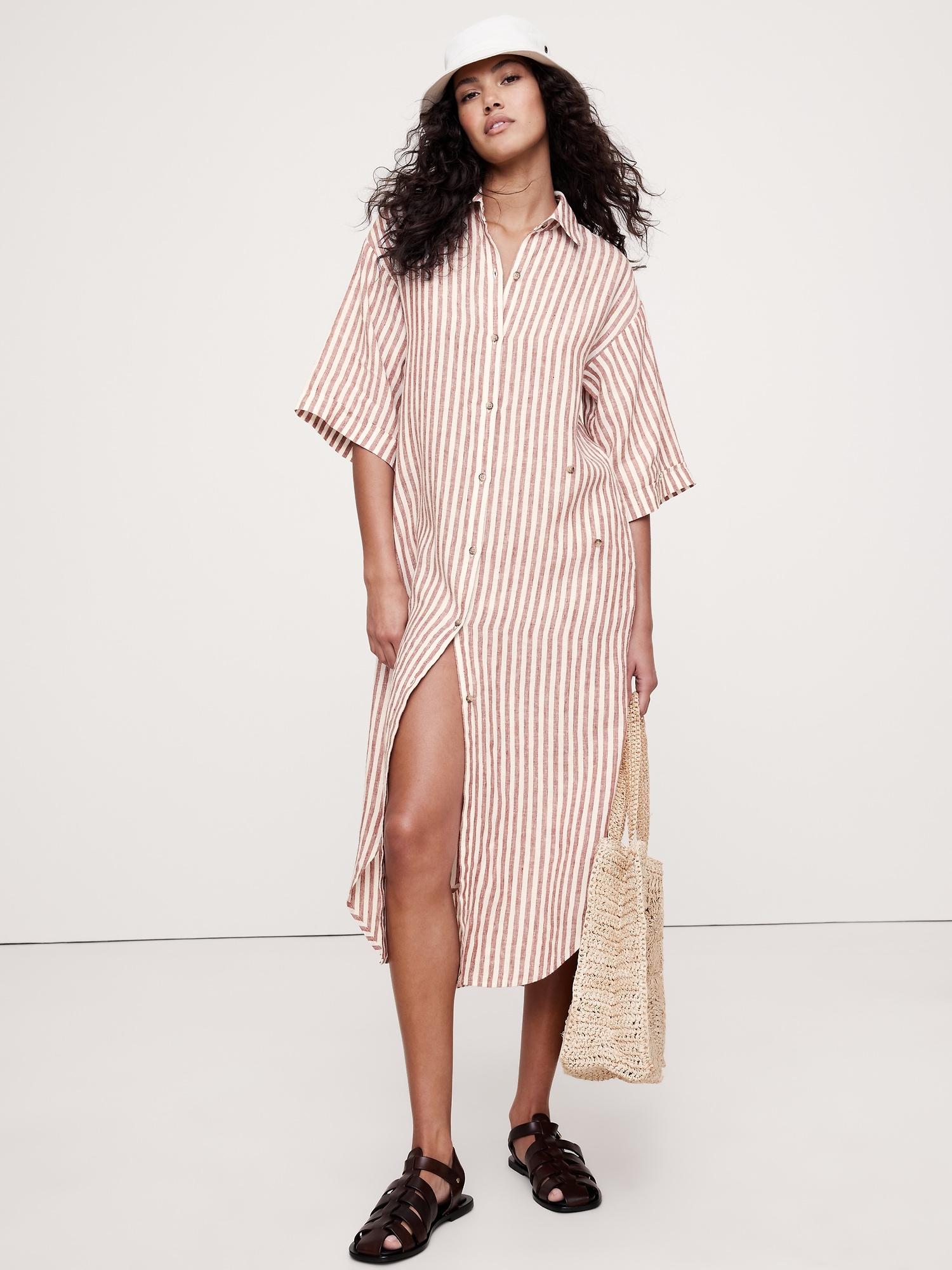 linen asymmetrical shirt dress