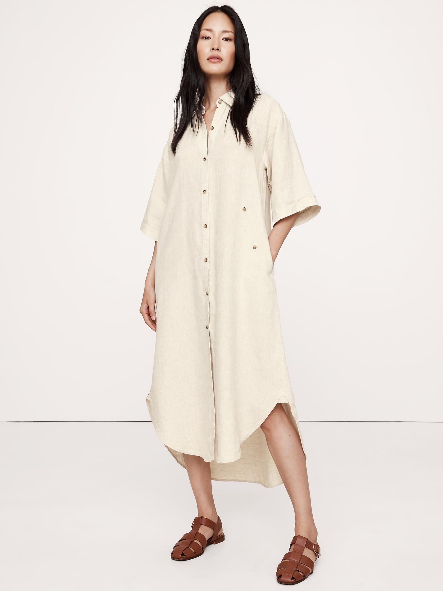 linen asymmetrical shirt dress