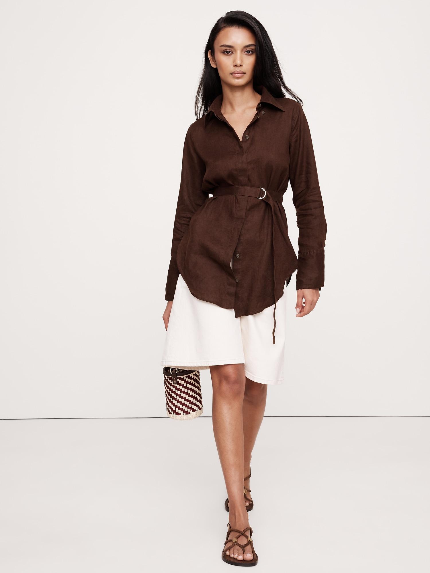 linen belted tunic shirt
