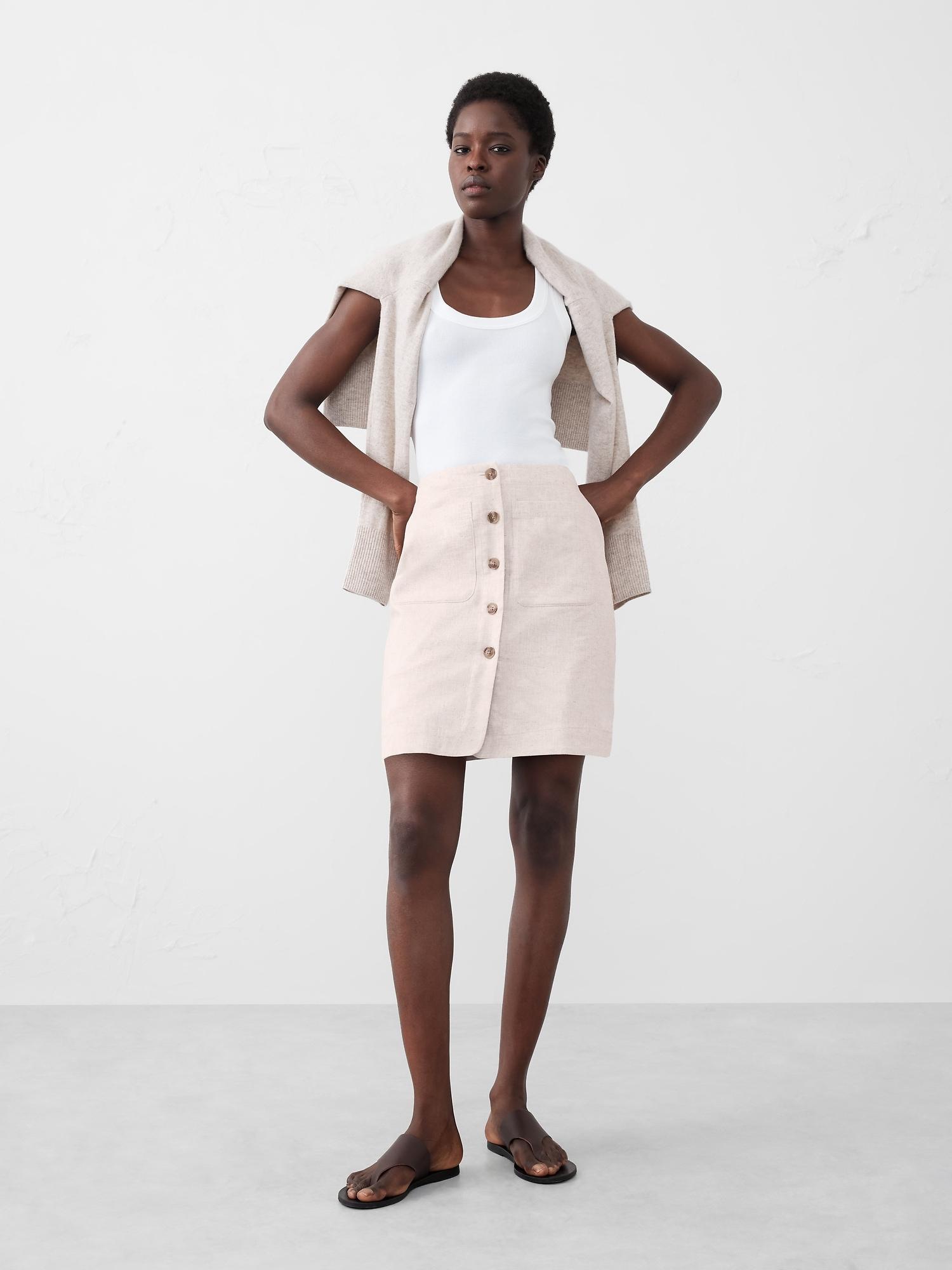 linen-blend a-line mini skirt