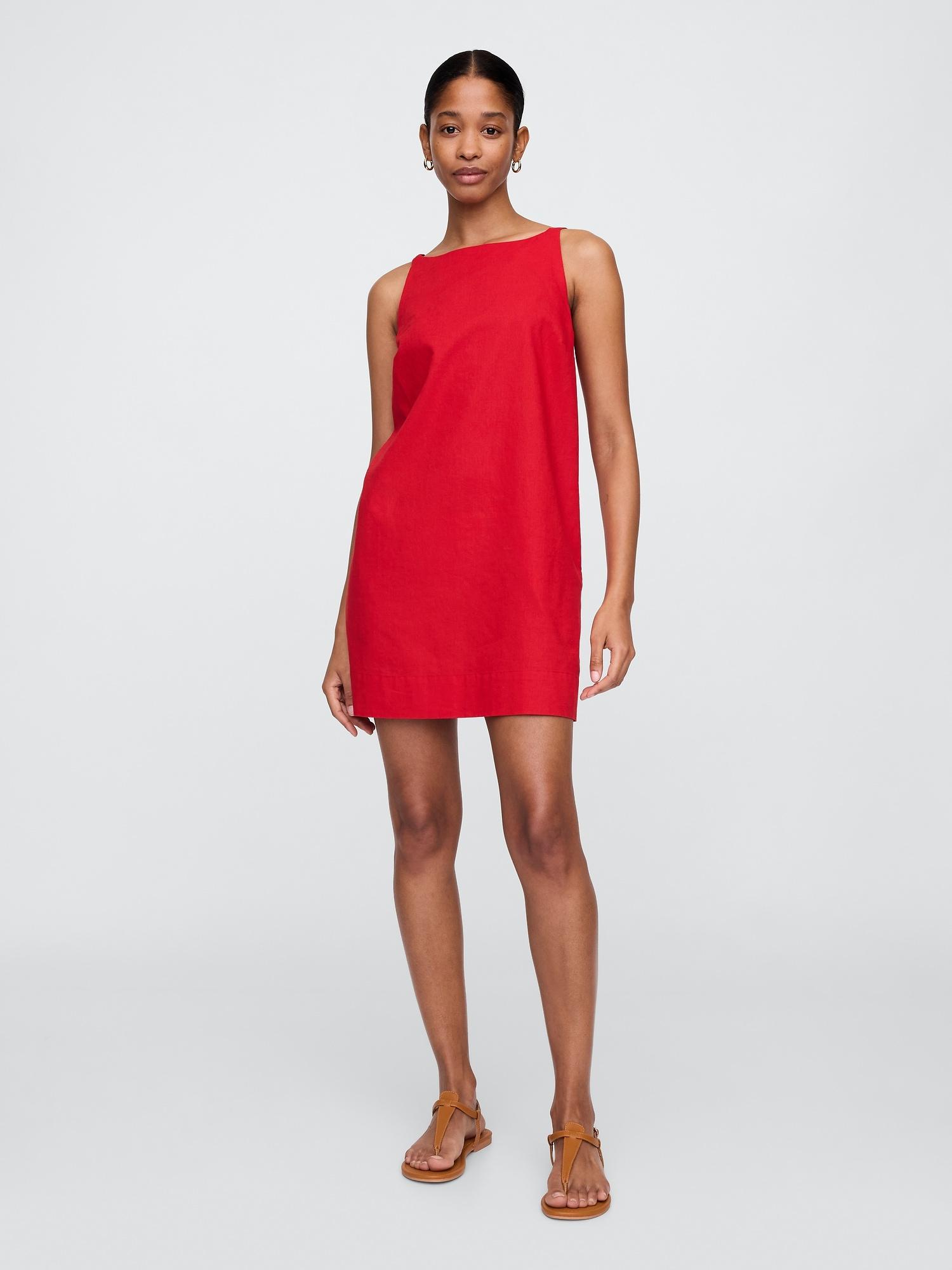 linen-blend apron mini dress