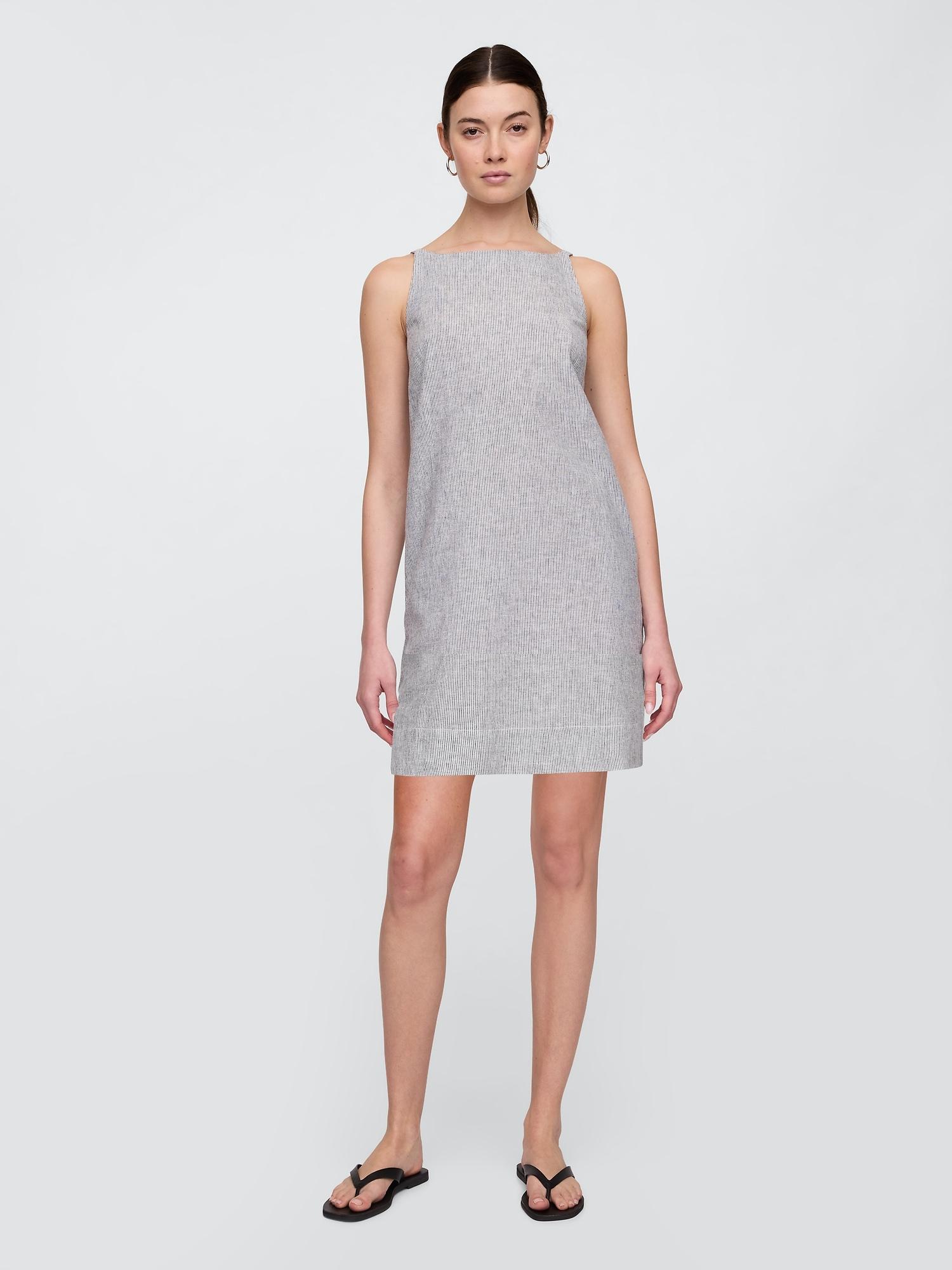linen-blend apron mini dress