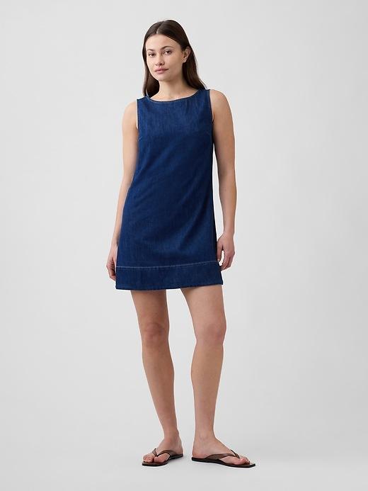linen-blend apron mini dress