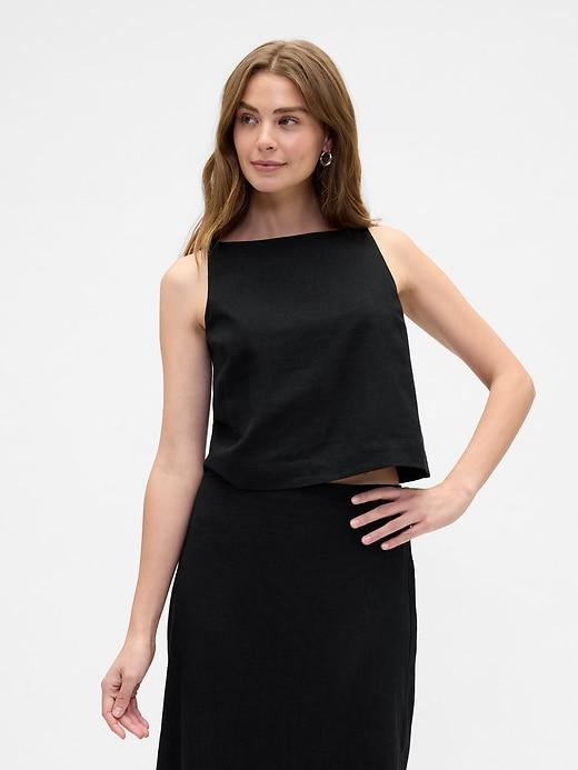 linen-blend apron top