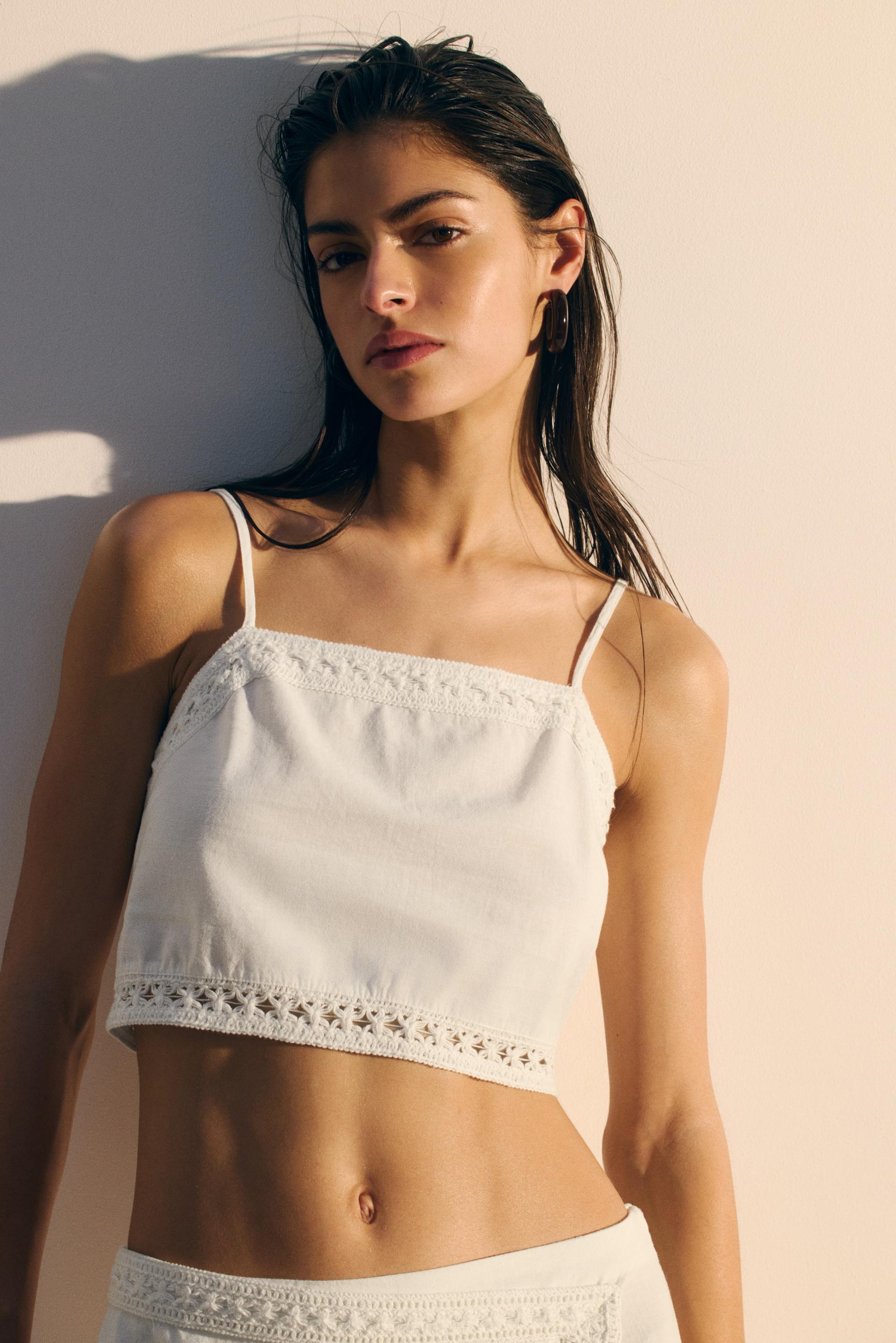 linen-blend beach crop top