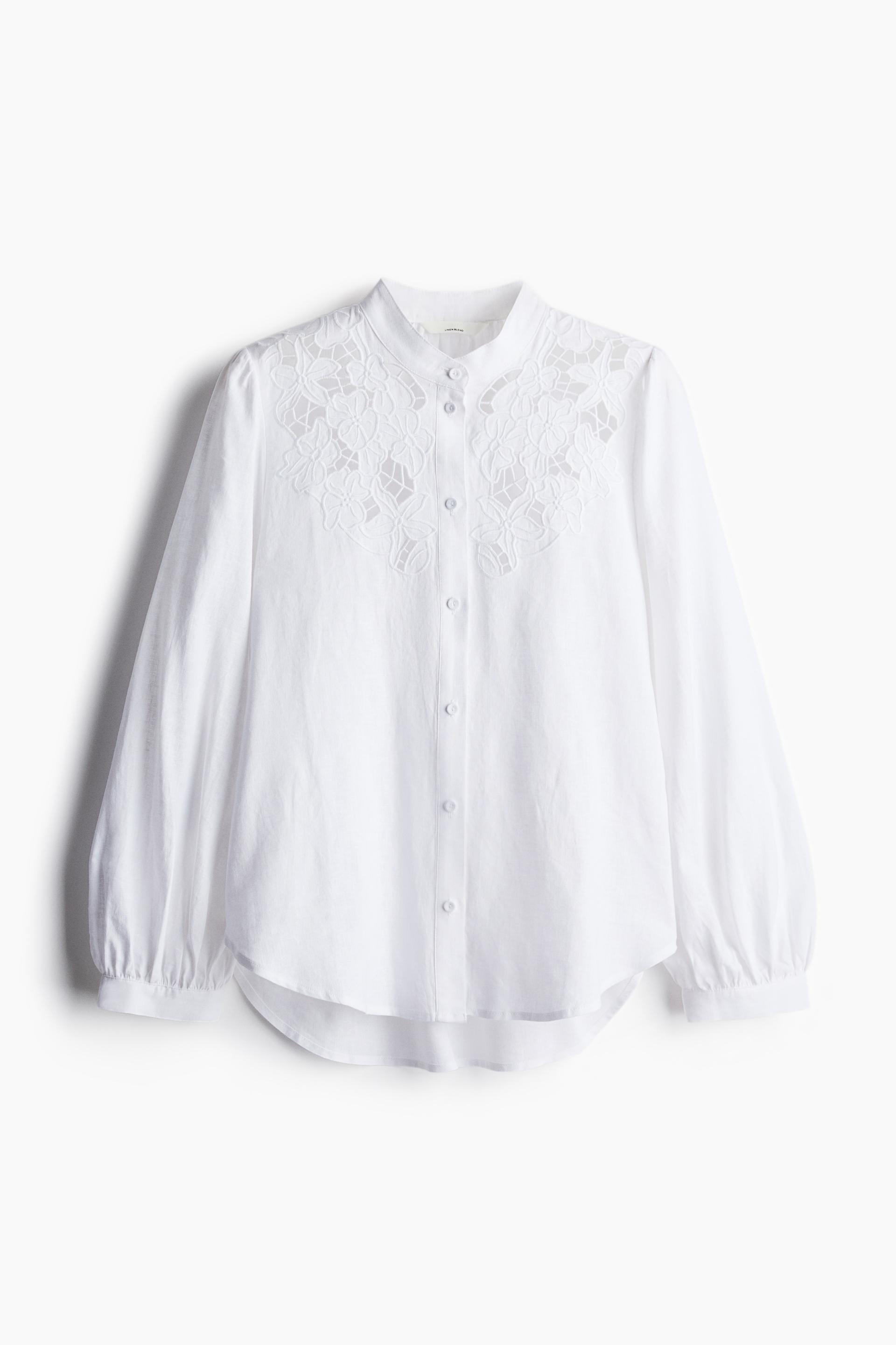 linen-blend blouse with eyelet embroidery