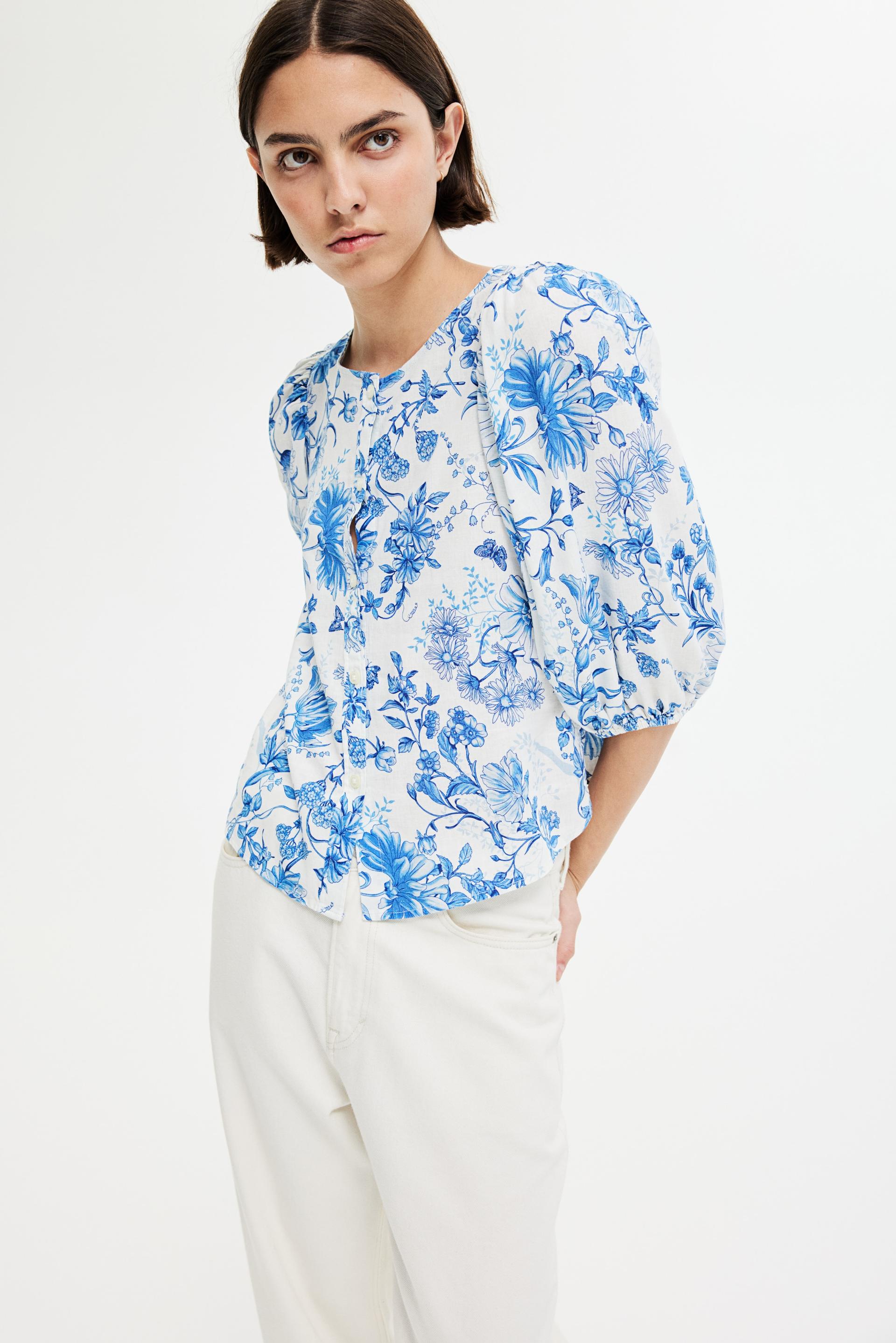 linen-blend blouse
