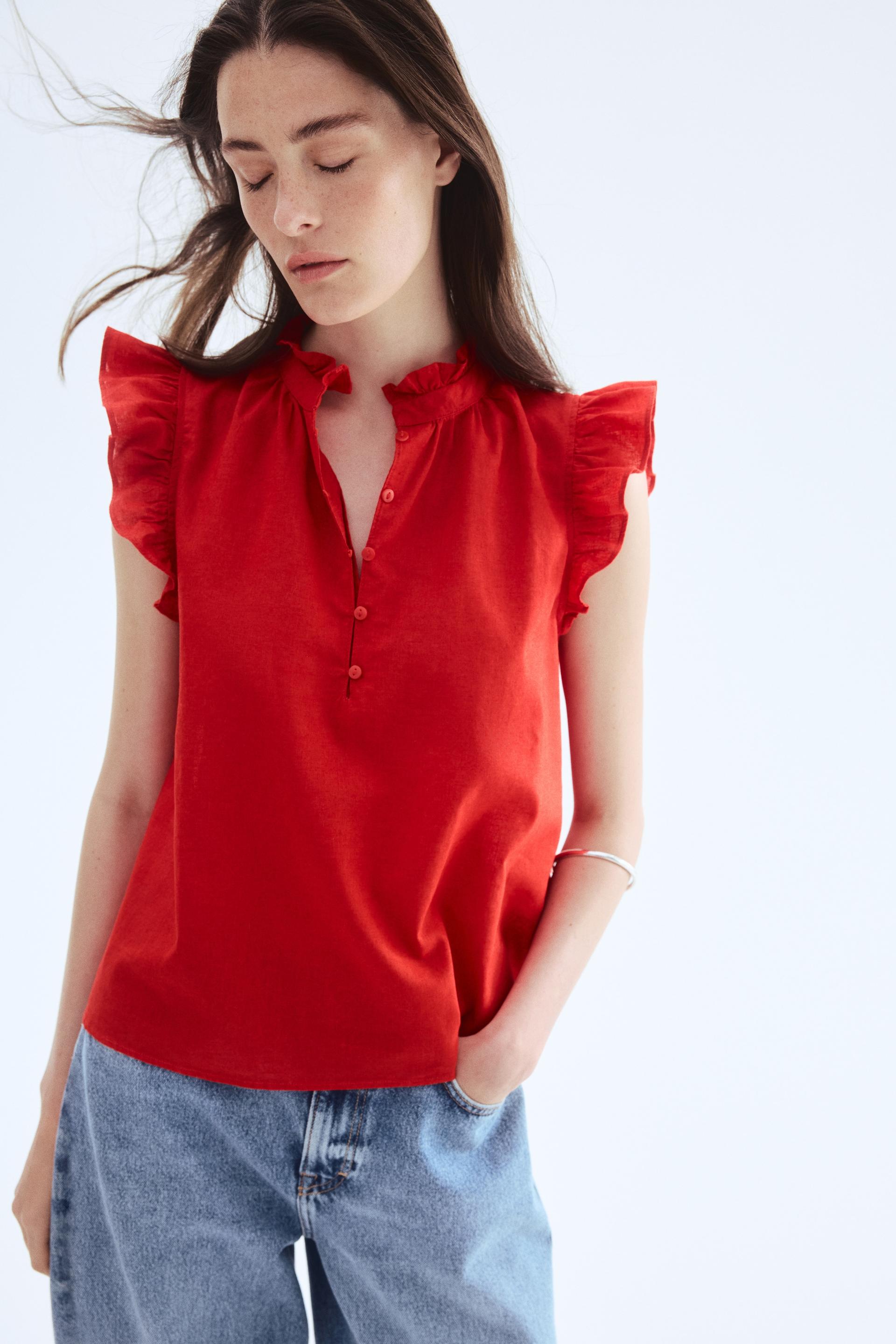 linen-blend blouse
