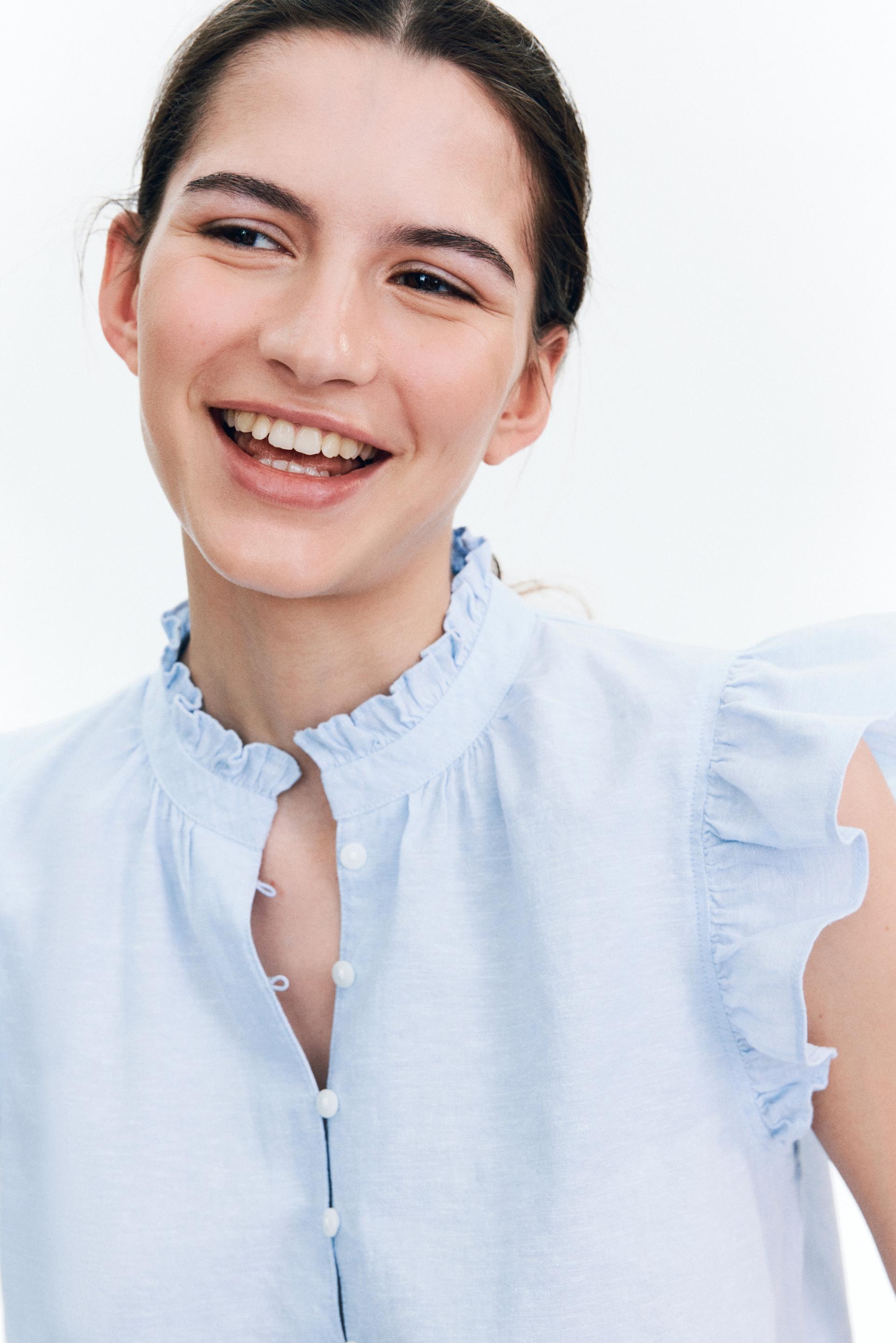 linen-blend blouse