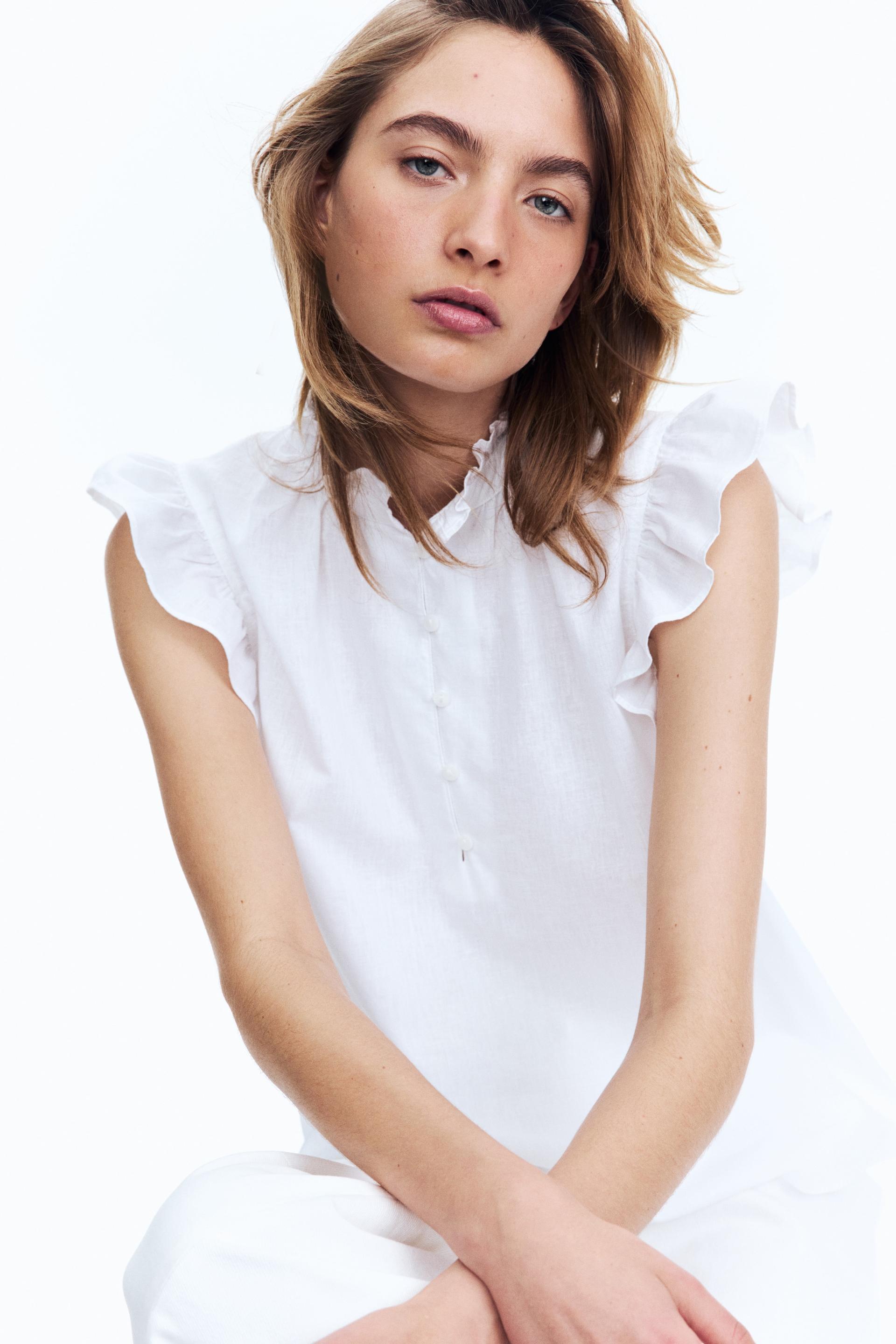 linen-blend blouse