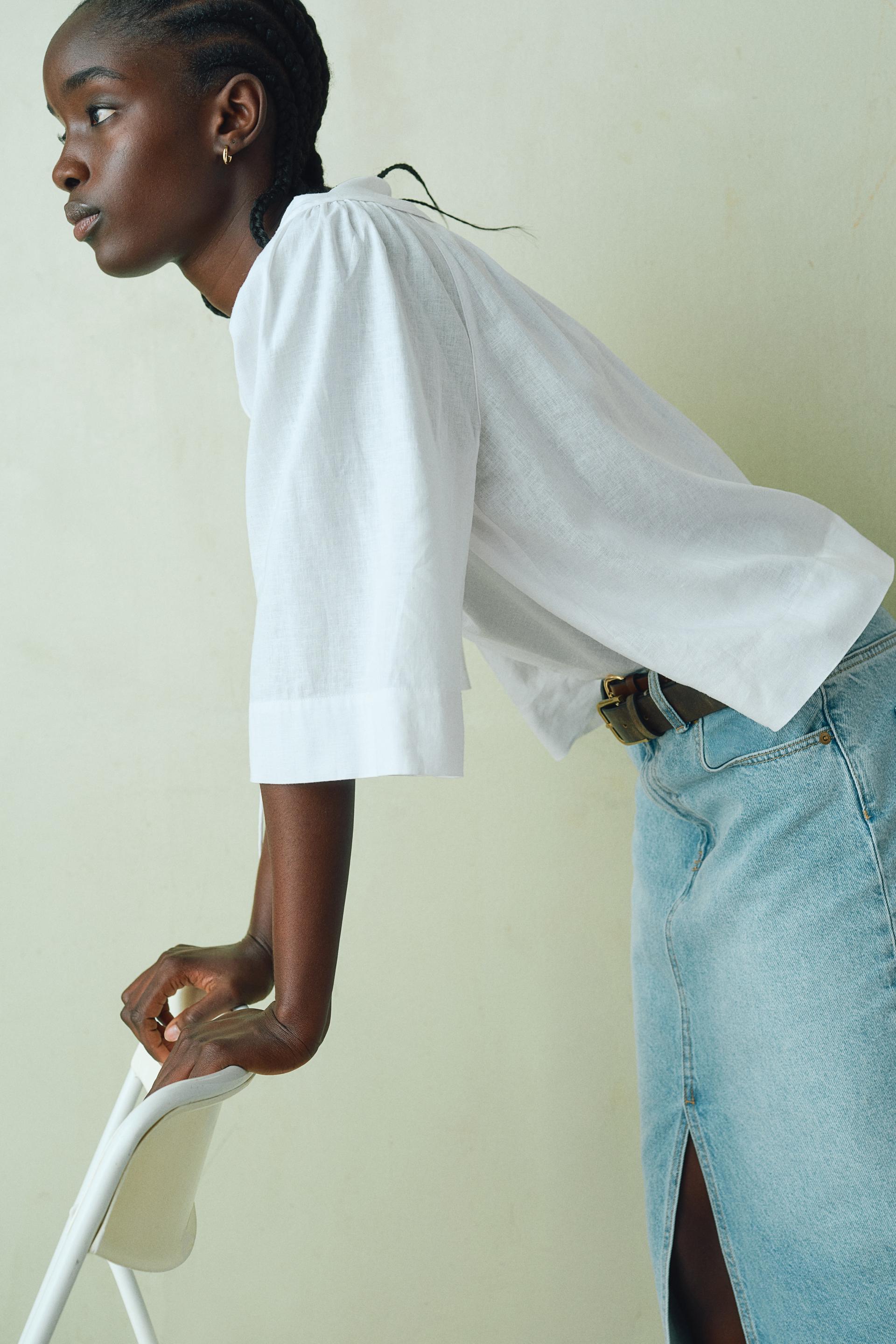 linen-blend blouse