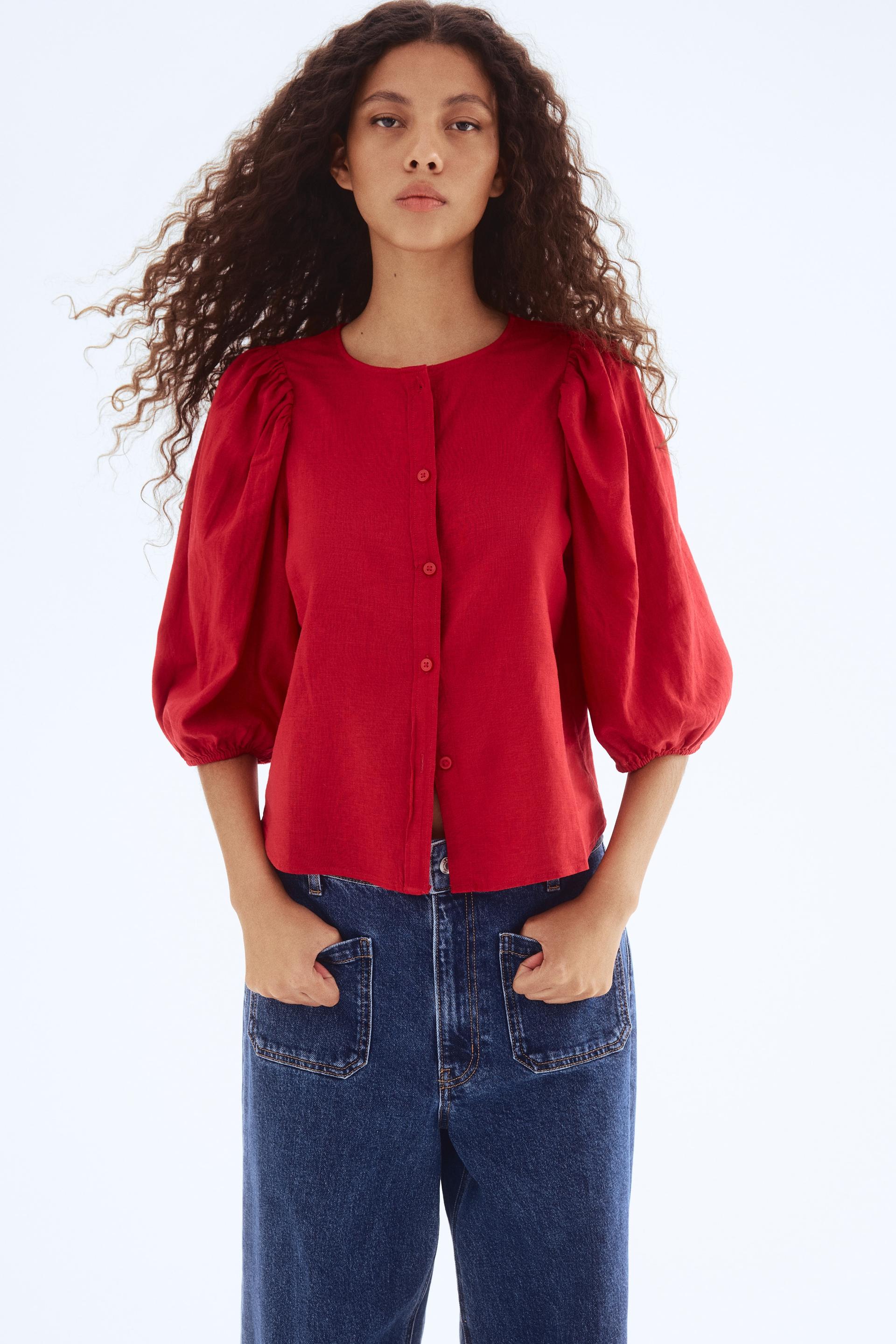 linen-blend blouse