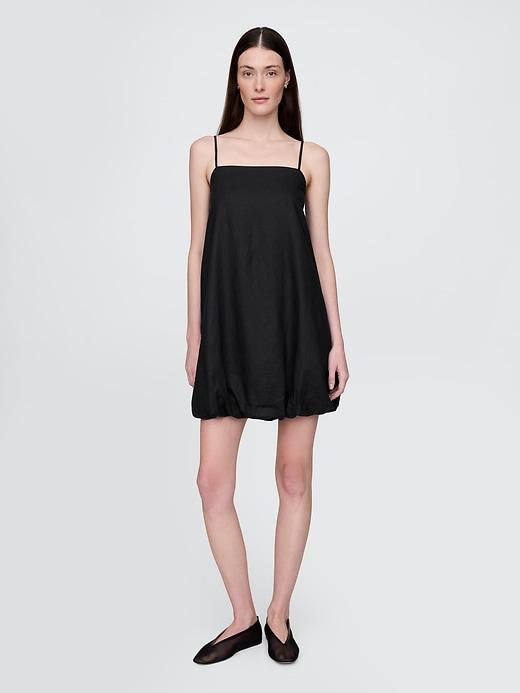linen-blend bubble mini dress