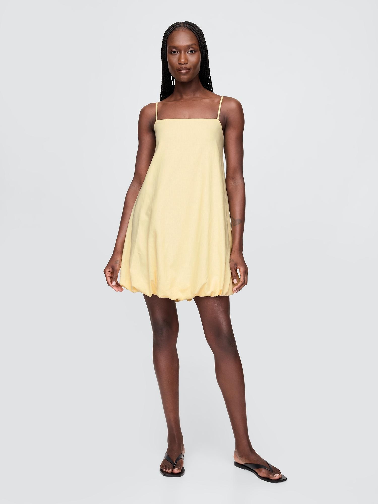 linen-blend bubble mini dress