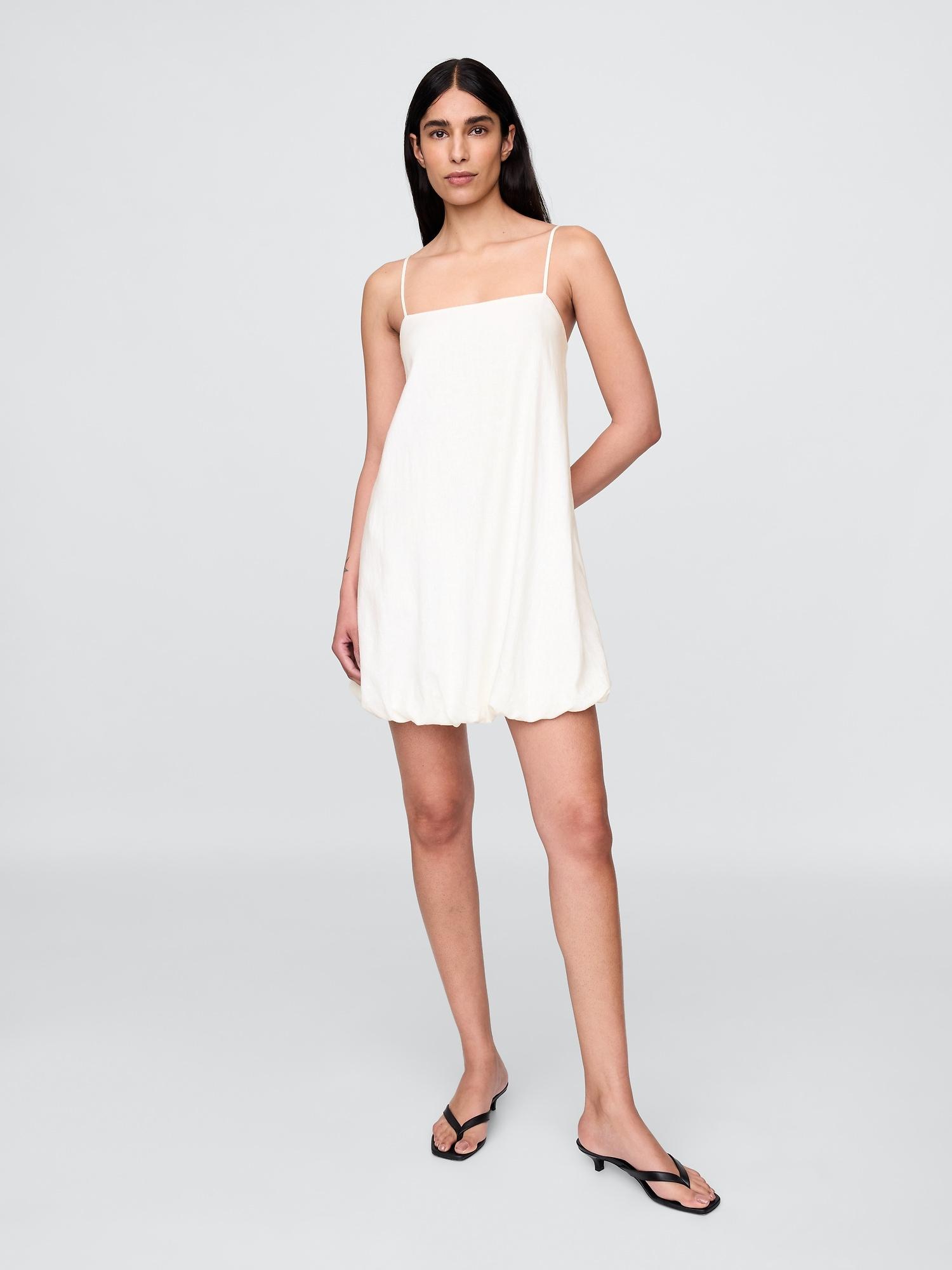 linen-blend bubble mini dress