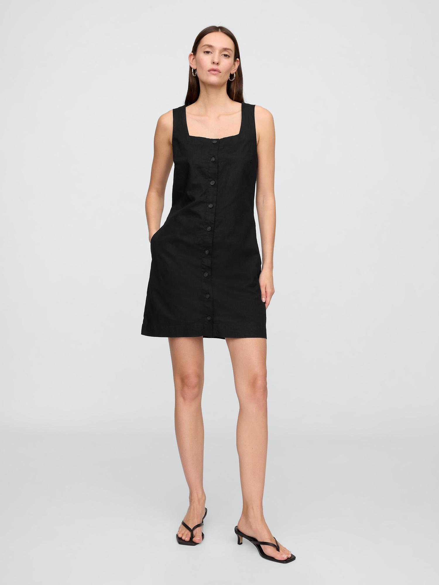 linen-blend button-front mini dress